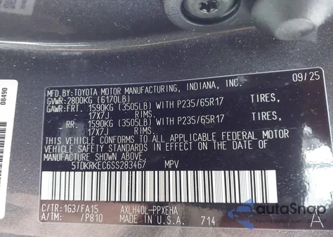 2025 Toyota Sienna Le z USA, uszkodzony, nr VIN 5TDKRKEC6SS283467